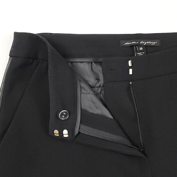 Sandra Angelozzi Women's Black Tapered Dress Pants Faux Leather Piping Size 38 - Picture 6 of 16